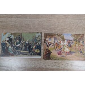 Vintage Postcards Lot of 2 Pilgrims 1620 Delft Haven & European Folk Wedding